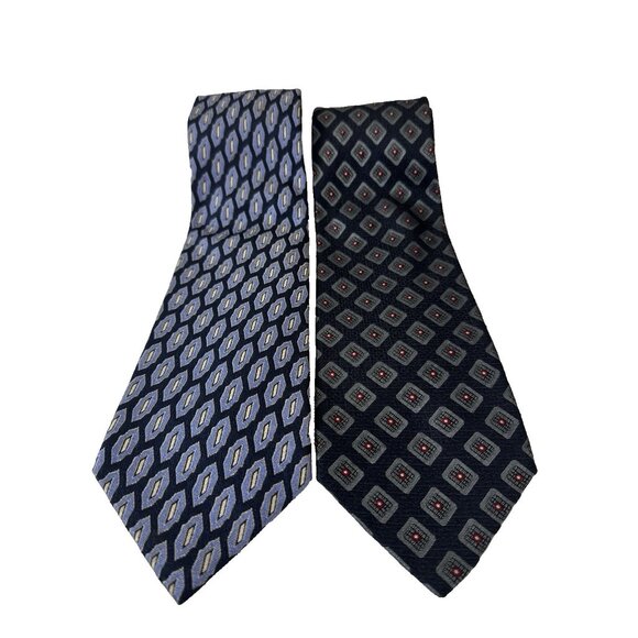 Coach Mens Set Lot of 2 Ties Blue Black Geo Print Preppy Quiet Luxury Old Money - Picture 1 of 7